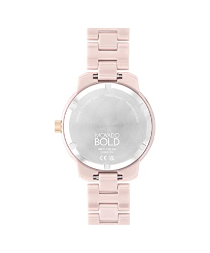 Movado Bold Verso Women s Swiss Quartz 3600935 Blush Ceramic Case and Link Bracelet Watch, Color: Blush