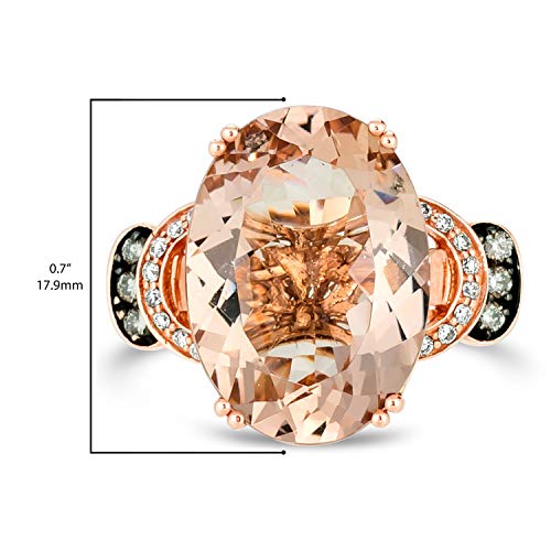 LE VIAN 14K Rose Gold, Oval Cut Morganite & 1/5 Cttw White/Chocolate Diamond Tiered Fashion Ring (H-I & Fancy Brown Color, SI1-SI2 Clarity) - Size 7