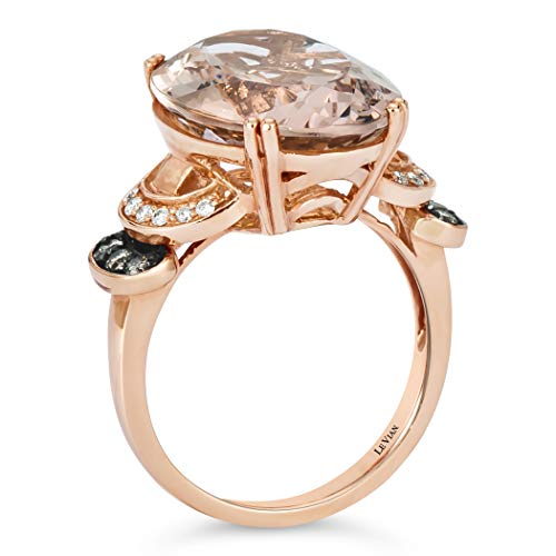 LE VIAN 14K Rose Gold, Oval Cut Morganite & 1/5 Cttw White/Chocolate Diamond Tiered Fashion Ring (H-I & Fancy Brown Color, SI1-SI2 Clarity) - Size 7