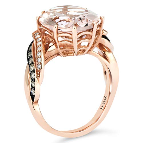 LeVian 14K Rose Gold, Oval Morganite & 1/4 Cttw White/Chocolate Diamond Split Shank Engagement Ring (H-I & Fancy Brown Color, SI1-SI2 Clarity) Size 7