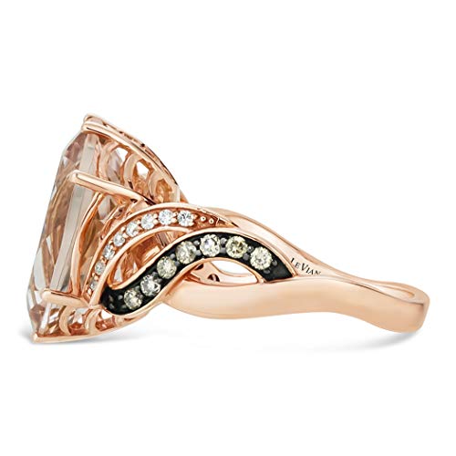 LeVian 14K Rose Gold, Oval Morganite & 1/4 Cttw White/Chocolate Diamond Split Shank Engagement Ring (H-I & Fancy Brown Color, SI1-SI2 Clarity) Size 7