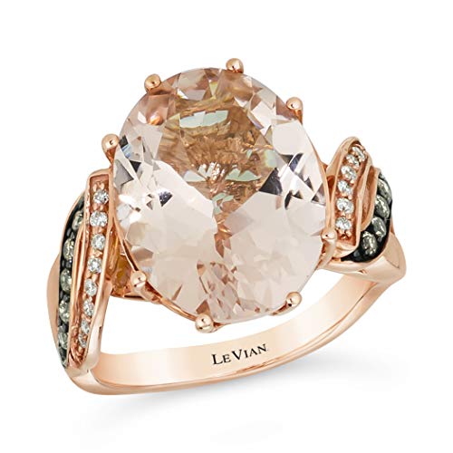 LeVian 14K Rose Gold, Oval Morganite & 1/4 Cttw White/Chocolate Diamond Split Shank Engagement Ring (H-I & Fancy Brown Color, SI1-SI2 Clarity) Size 7