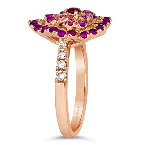 1/5 Carat Diamond with 1 Carat Red Ruby and Pink Sapphire Rose Flower Ring for Women in 14k Rose Gold (White, 1.13 cttw) Anniversary Ring Size 4 to 10 by LeVian