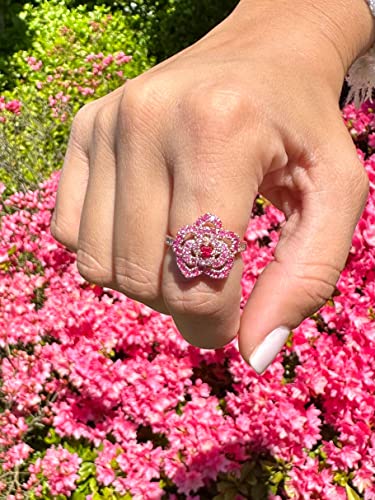 1/5 Carat Diamond with 1 Carat Red Ruby and Pink Sapphire Rose Flower Ring for Women in 14k Rose Gold (White, 1.13 cttw) Anniversary Ring Size 4 to 10 by LeVian