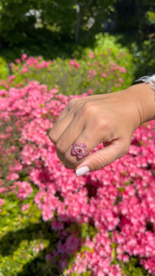 1/5 Carat Diamond with 1 Carat Red Ruby and Pink Sapphire Rose Flower Ring for Women in 14k Rose Gold (White, 1.13 cttw) Anniversary Ring Size 4 to 10 by LeVian