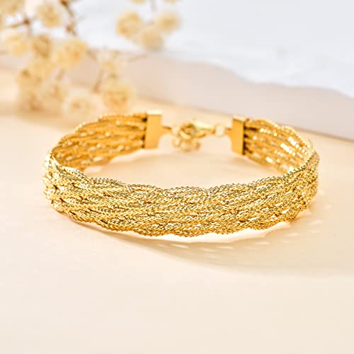 SISGEM 18k Yellow Gold Braided Bracelet for Women, 11mm Width Real Gold Italian Woven Link Bracelet Fine Jewelry Gift for Her, 7.5inch Adjustable Length