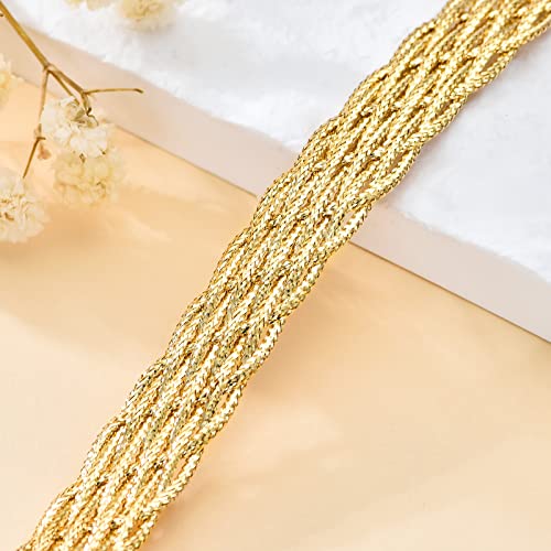 SISGEM 18k Yellow Gold Braided Bracelet for Women, 11mm Width Real Gold Italian Woven Link Bracelet Fine Jewelry Gift for Her, 7.5inch Adjustable Length