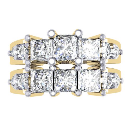 Dazzlingrock Collection 3.10 Carat (ctw) 10K Gold Princess & Round Diamond Bridal 3 Stone Engagement Ring Set 3 1/10 CT