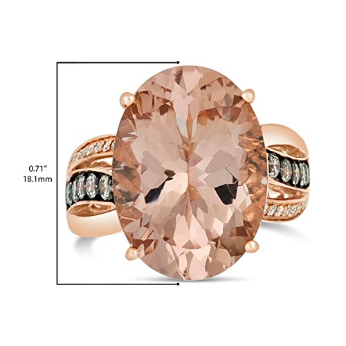 LeVian 14K Rose Gold, Oval Cut Morganite & 1/2 Cttw White/Chocolate Diamond Bow Fashion Ring (H-I & Fancy Brown Color, SI1-SI2 Clarity) - Size 7