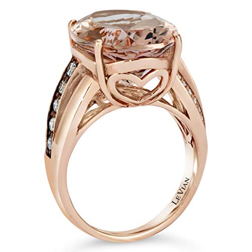 LeVian 14K Rose Gold, Oval Cut Morganite & 1/2 Cttw White/Chocolate Diamond Bow Fashion Ring (H-I & Fancy Brown Color, SI1-SI2 Clarity) - Size 7