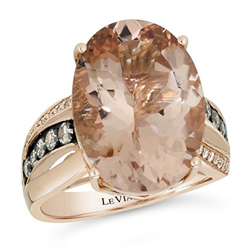 LeVian 14K Rose Gold, Oval Cut Morganite & 1/2 Cttw White/Chocolate Diamond Bow Fashion Ring (H-I & Fancy Brown Color, SI1-SI2 Clarity) - Size 7