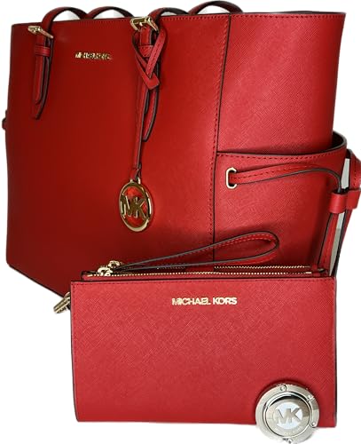 Michael Kors MICHAEL Michel Kors Gilly Large Drawstring Travel Tote bundled with Double Zip Wristlet Purse Hook