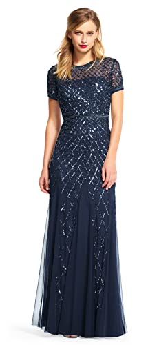 Adrianna Papell Women s S/S Grid Beaded Gown