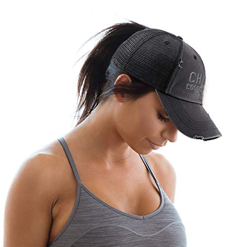 Custom Womens Ponytail Cap Chaos Coordinator Grey Embroidery Cotton