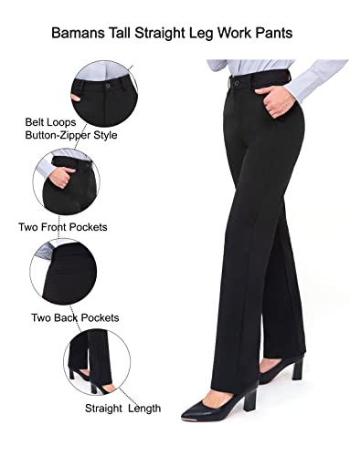 Bamans Work Pants for Women Yoga Dress Pants Straight Leg Stretch Work Pant with Pockets