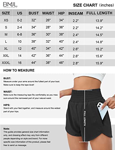 BMJL Women s Athletic Shorts High Waisted Running Shorts Pocket Sporty Shorts Gym Elastic Workout Shorts