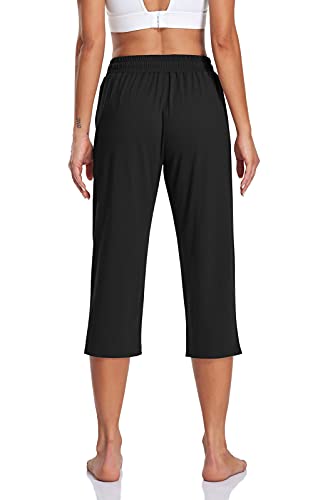 TARSE Women s Capri Yoga Pants Loose Soft Drawstring Workout Sweatpants Causal Lounge Pants with Pockets