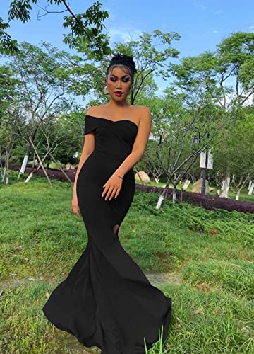 LAGSHIAN Women s Sexy Elegant Off Shoulder High Split Formal Bodycon Long Party Dress