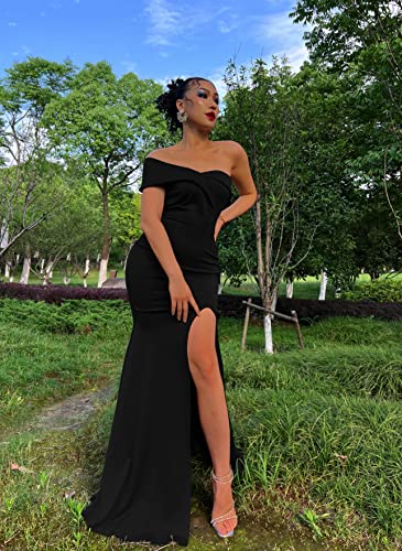 LAGSHIAN Women s Sexy Elegant Off Shoulder High Split Formal Bodycon Long Party Dress