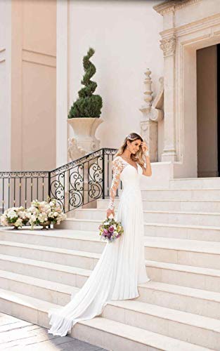 Clothfun Women s Lace Mermaid Beach Wedding Dresses for Bride 2023 with Sleeves Bridal Gowns Long