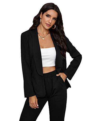 SheIn Women s Open Front Solid Blazer Two Piece Slant Pocket Pants Set Outfits