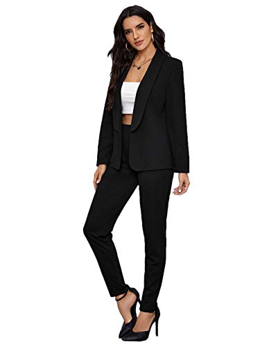 SheIn Women s Open Front Solid Blazer Two Piece Slant Pocket Pants Set Outfits