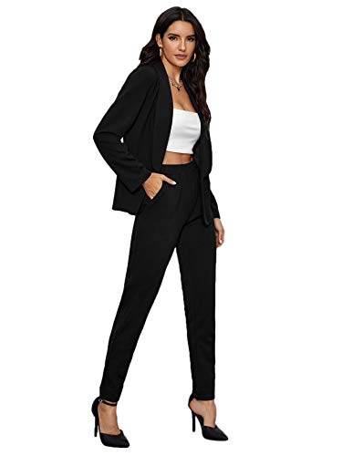 SheIn Women s Open Front Solid Blazer Two Piece Slant Pocket Pants Set Outfits