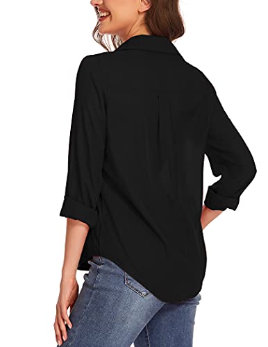 Hotouch Women Button Down Shirts with Pockets Long Sleeve Office Blouses Casual Business Tops Slim Fit Chiffon Shirts S-XXL