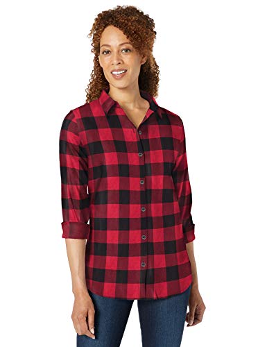 Amazon Essentials Women s Classic-Fit Long-Sleeve Lightweight Plaid Flannel Shirt