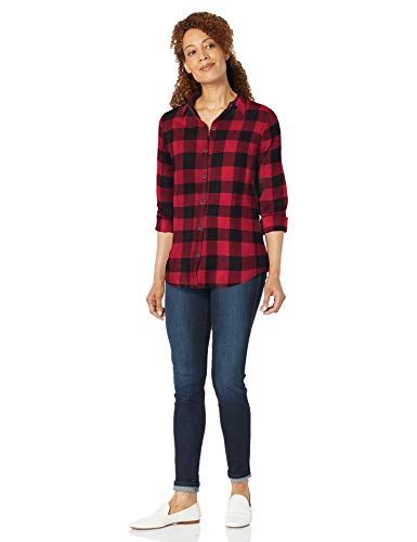 Amazon Essentials Women s Classic-Fit Long-Sleeve Lightweight Plaid Flannel Shirt