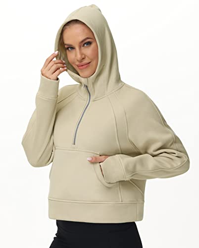 Women’s Hoodies Half Zip Long Sleeve Fleece Crop Pullover Sweatshirts with Pockets Thumb Hole