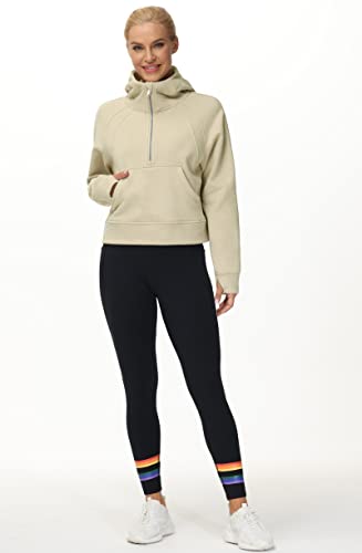 Women’s Hoodies Half Zip Long Sleeve Fleece Crop Pullover Sweatshirts with Pockets Thumb Hole