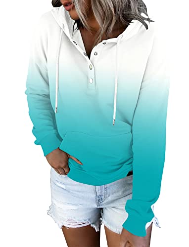 ETCYY Women s Color Block Hoodies Tops Long Sleeve Casual Drawstring Button Down Pullover Sweatshirt with Pocket