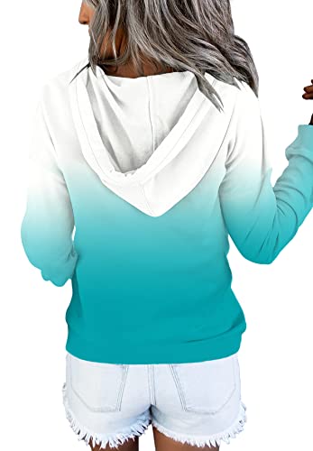 ETCYY Women s Color Block Hoodies Tops Long Sleeve Casual Drawstring Button Down Pullover Sweatshirt with Pocket