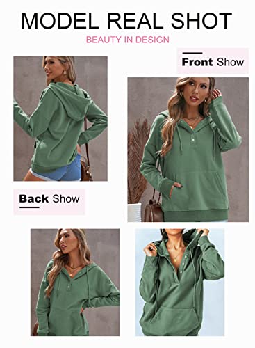 Dokotoo Womens 2023 Hooded Button Collar Drawstring Hoodies Pullover Sweatshirts Casual Long Sleeve Tops Shirts