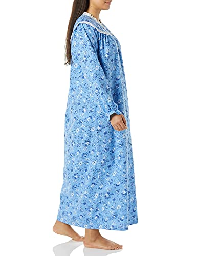 AmeriMark Long Flannel Nightgown for Women Eyelet Lace Trimmed Neckline