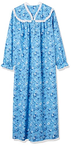 AmeriMark Long Flannel Nightgown for Women Eyelet Lace Trimmed Neckline