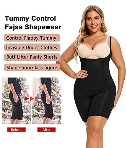 SHAPERX Tummy Control Shapewear for Women Seamless Fajas Bodysuit Open Bust Mid Thigh Body Shaper Shorts