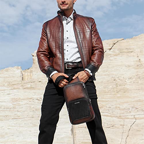 CUADRA Men s Jacket in Genuine Leather with Embroidery Brown