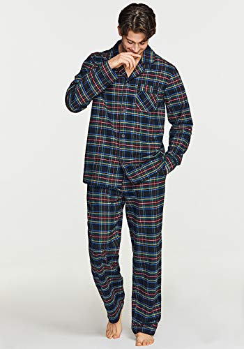 CQR Men s 100% Cotton Plaid Flannel Pajama Set, Brushed Soft Lounge & Sleep PJ Top & Bottom with Pockets