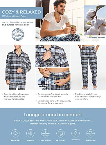 CQR Men s 100% Cotton Plaid Flannel Pajama Set, Brushed Soft Lounge & Sleep PJ Top & Bottom with Pockets