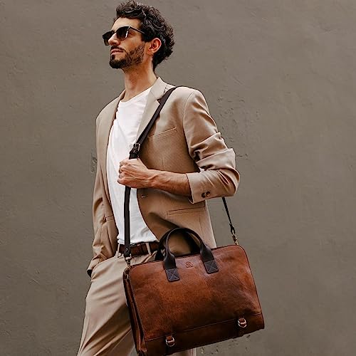 Time Resistance Leather Briefcase for Laptop Attache Case Messenger Bag for Men and Women