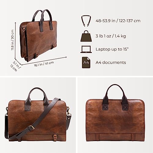 Time Resistance Leather Briefcase for Laptop Attache Case Messenger Bag for Men and Women