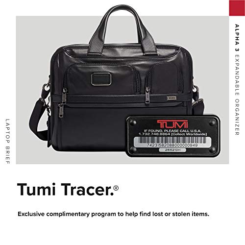 TUMI Alpha 3 Expandable Organizer Leather Laptop Briefcase - 15-Inch Computer Bag for Men and Women - Black