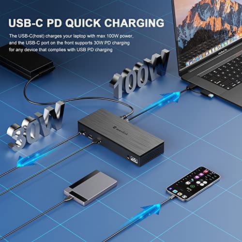 WAVLINK DisplayLink Laptop Docking Station - Quad Monitor 5K/4K@60Hz, 100W Charging - Thunderbolt 4/3, USB-C/A - M1 M2 Mac/Windows/Chrome/Ubuntu - 4 HDMI, 4 DP, 180W Power, SD 4.0 CR, 2.5Gbps LAN