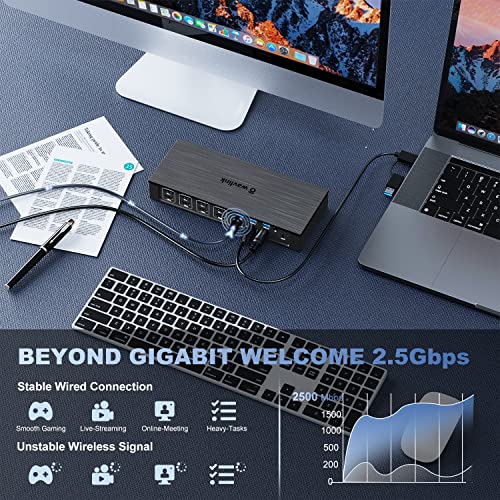 WAVLINK DisplayLink Laptop Docking Station - Quad Monitor 5K/4K@60Hz, 100W Charging - Thunderbolt 4/3, USB-C/A - M1 M2 Mac/Windows/Chrome/Ubuntu - 4 HDMI, 4 DP, 180W Power, SD 4.0 CR, 2.5Gbps LAN