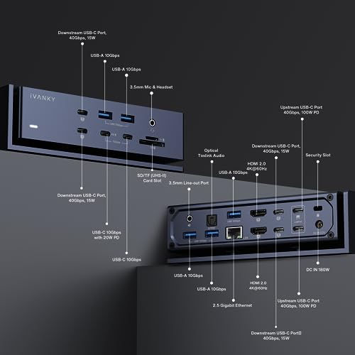 iVANKY FusionDock Max 1 Thunderbolt 4, 20-in-1 Quad 6K@60Hz Monitor Docking Station, 40Gbps Dock for MacBook M1/M2/M3 Pro/Max, 2HDMI 2.0, 96W PD, 10Gbps 5*USB-A and 2*USB-C, 2.5 GbE, SD/TF 4.0