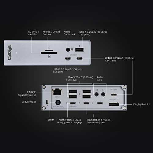 CalDigit TS4 Thunderbolt 4 Dock - 18 Ports, 98W Charging, 3x Thunderbolt 4 40Gb/s, 5 x USB-A, 3 x USB-C (10Gb/s), 2.5GbE, Single 8K or Dual 6K 60Hz Displays, Mac, PC, Chrome Compatible with 0.8m Cable