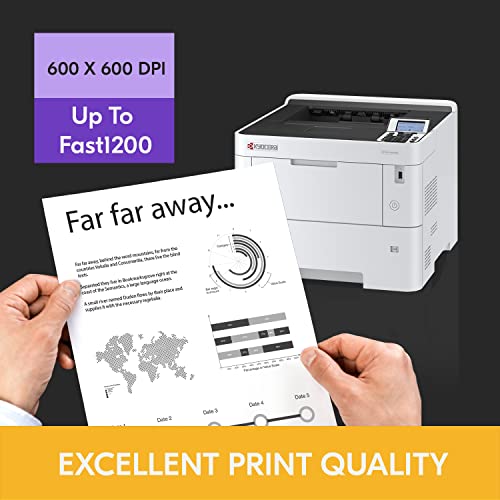 KYOCERA ECOSYS PA4500x Monochrome Laser Printer, 47 ppm, 600 x 600 dpi and Up to Fine 1200 dpi, 600 Sheet Tray, 100 Sheet MPT, Duplex, 5 Line LCD w/Hard Key Panel, Gigabit Ethernet, USB, 512 MB