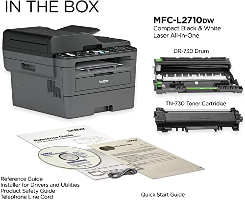 BROAGE NewBrother MFC-L2710DW All-in-One Wireless Monochrome Laser Printer - Print Copy Scan Fax - 32 ppm, 2400 x 600 dpi, 50-Sheet ADF, Auto 2-Sided Printing, Voice Activated, USB, WiFi, Ethernet